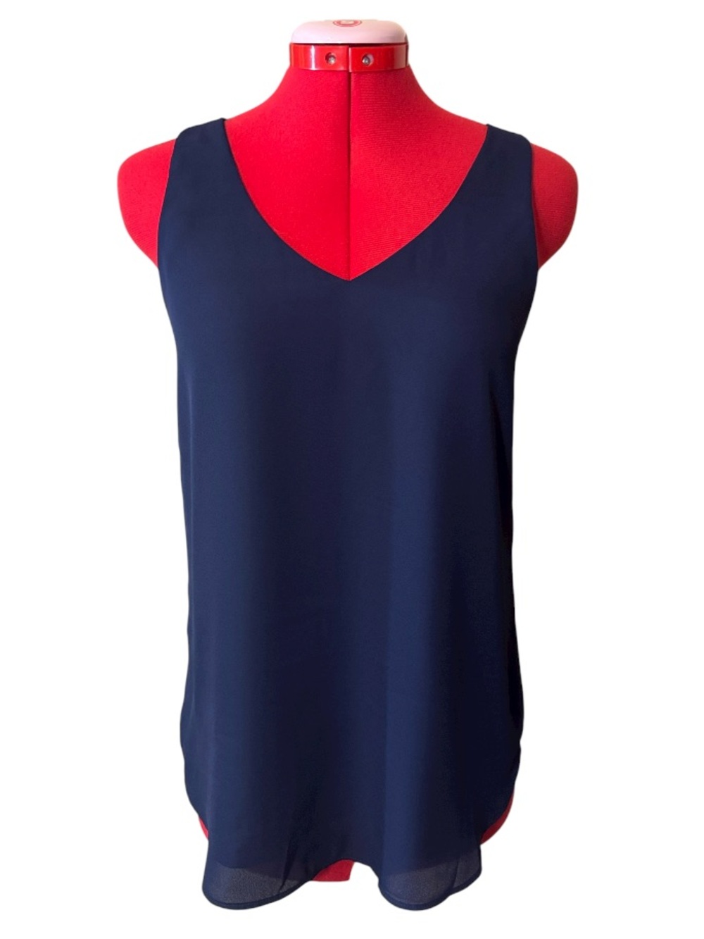2/$25 RW&Co. Navy Sleeveless V-Neck Double Layer Tank Top Size XS